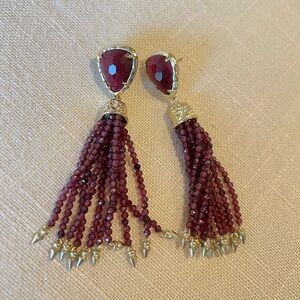 Kendra Scott Blossom Gold Tone Bordeaux Tiger’s Eye Tassel Earrings
